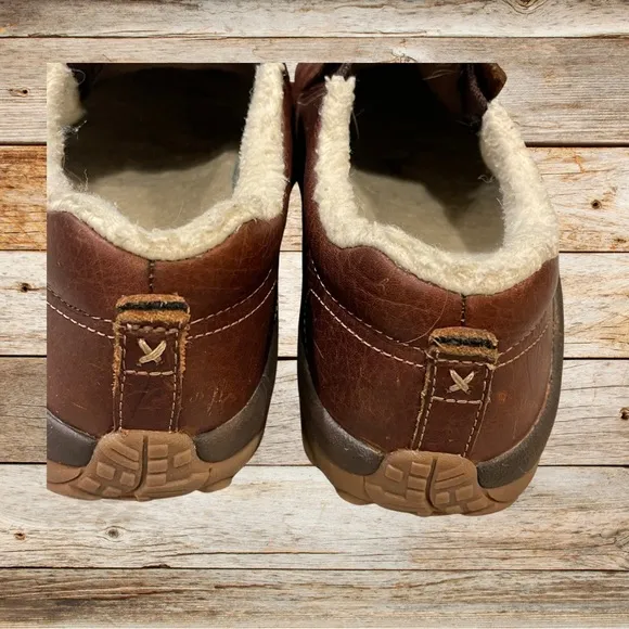 Men's Merrill Adventure Moc Brown Leather Slip-Ons w/ Fleece Lining Outdoorsy 10