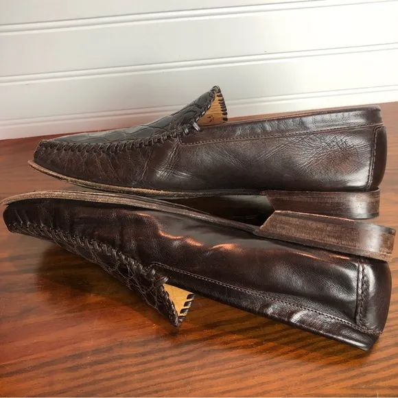 Men’s Mezlan Dark Brown Croc Embossed Leather Loafers Sz 9 1/2M
