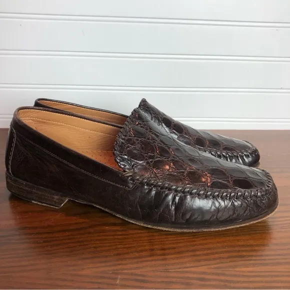 Men’s Mezlan Dark Brown Croc Embossed Leather Loafers Sz 9 1/2M