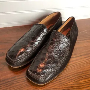 Men’s Mezlan Dark Brown Croc Embossed Leather Loafers Sz 9 1/2M