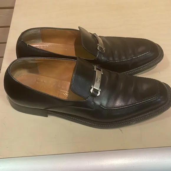 Men’s Salvatore Ferragamo Black Leather Loafers Size 11D
