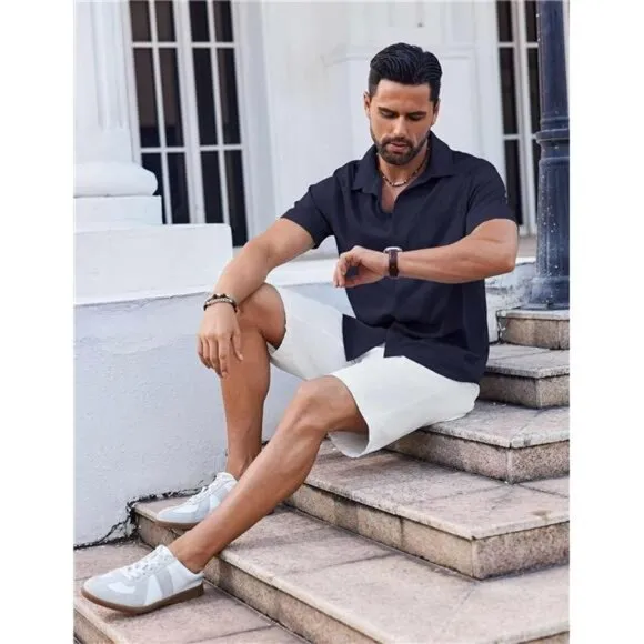 Men's Short Sleeve Button Down Shirt Casual Summer Beach Shirts Waffle