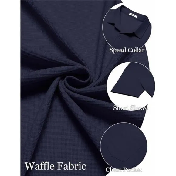 Men's Short Sleeve Button Down Shirt Casual Summer Beach Shirts Waffle