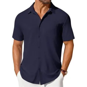 Men's Short Sleeve Button Down Shirt Casual Summer Beach Shirts Waffle