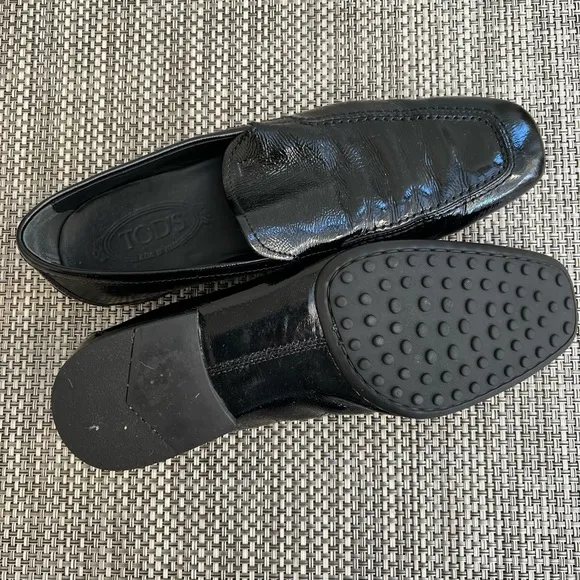 Men’s “TOD’S” Black Patent Leather Slip on Loafers