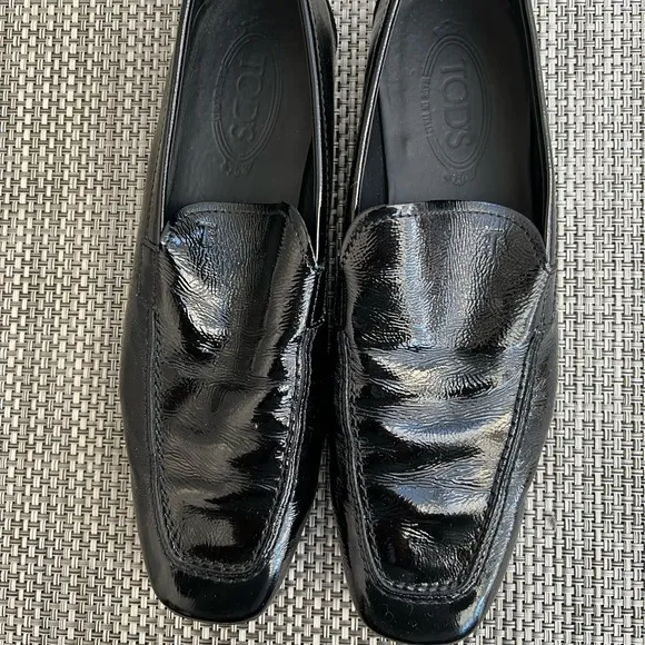 Men’s “TOD’S” Black Patent Leather Slip on Loafers