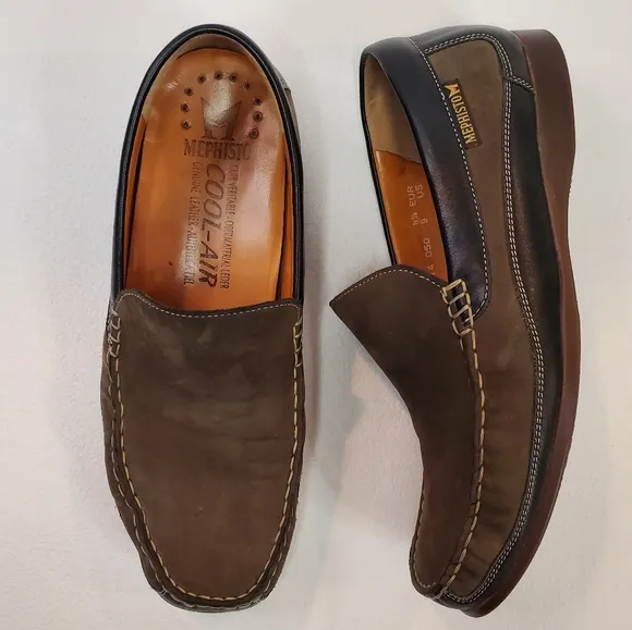 Mephisto Baduard Cool Air Slip-On Loafers Brown Black Leather Men's Size 9‎