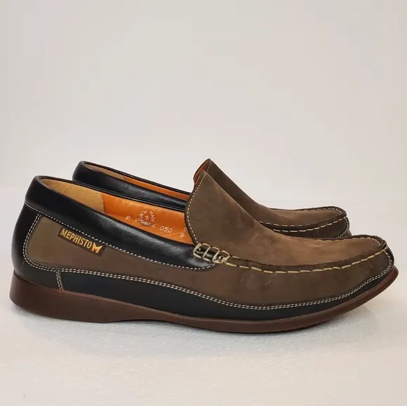 Mephisto Baduard Cool Air Slip-On Loafers Brown Black Leather Men's Size 9‎