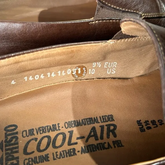 Mephisto Size 10 Cool Air Dark Brown Leather Slip On Loafers Driver