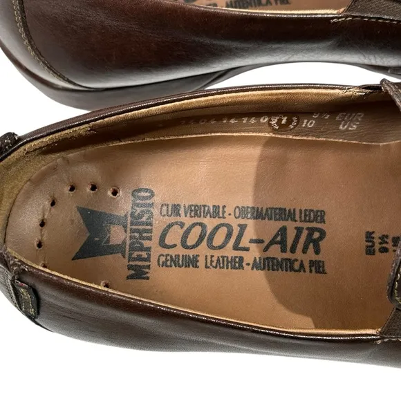 Mephisto Size 10 Cool Air Dark Brown Leather Slip On Loafers Driver