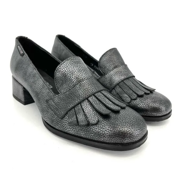 Mephisto Women's metallic gray heeled loafers (7)