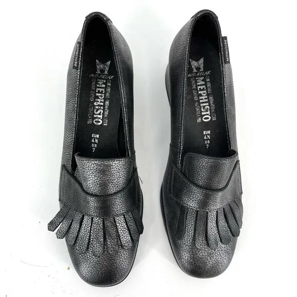 Mephisto Women's metallic gray heeled loafers (7)