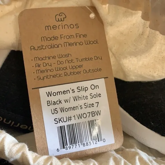 Merinos Slip On Sneakers in Black Size 7 Made From Fine Australian Merino Wool
