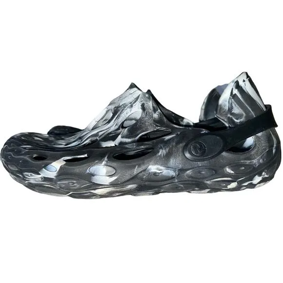 Merrell Hydro Moc black and gray tie-dye foam sandals
