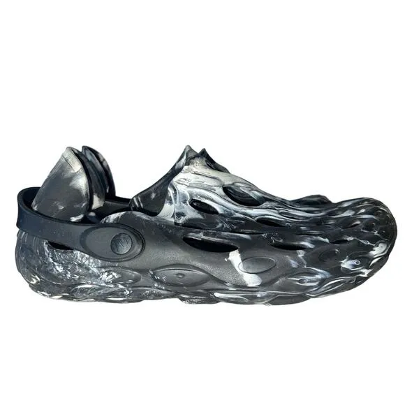 Merrell Hydro Moc black and gray tie-dye foam sandals