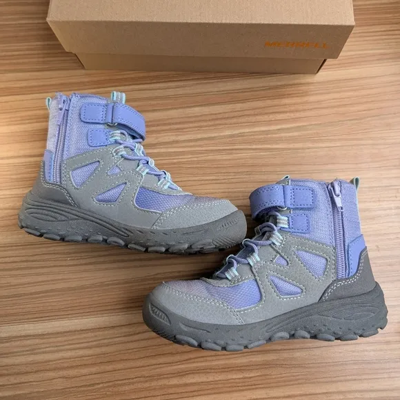 Merrell Kid's 11 Polar Trekker Grey Purple trail runner snow boots like NEW