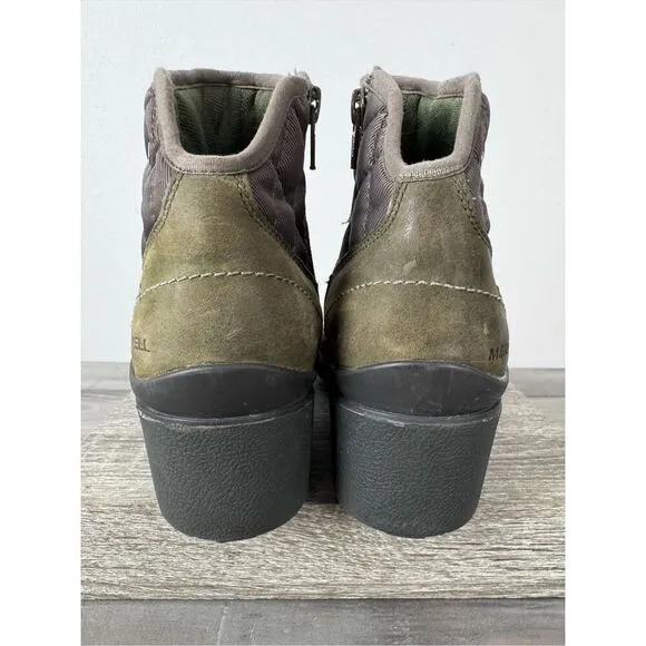 Merrell Chateau Quilted Mid Pull Waterproof Dusty Olive Boot Size 7.5