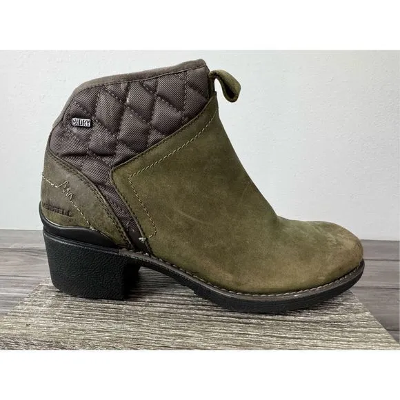 Merrell Chateau Quilted Mid Pull Waterproof Dusty Olive Boot Size 7.5
