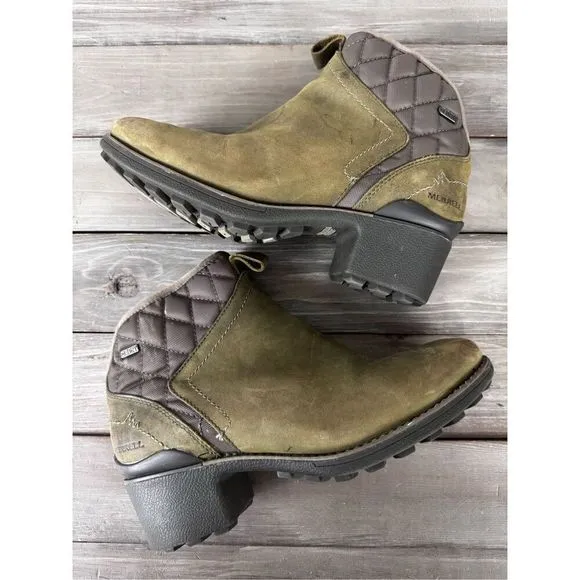 Merrell Chateau Quilted Mid Pull Waterproof Dusty Olive Boot Size 7.5