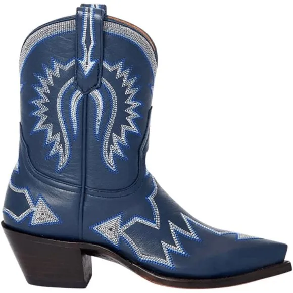 Metallic Embroidered Cowgirl Boots For Women Pointed Toe Western Chunky Heel