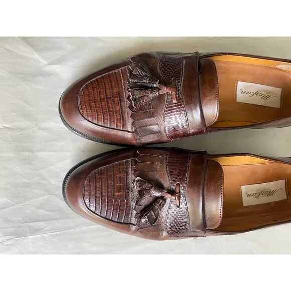 Mezlan lizard leather tassle loafers