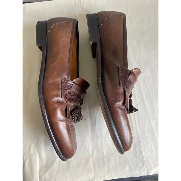 Mezlan lizard leather tassle loafers