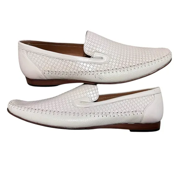Mezlan men's leather Loafers Honeycomb Bone/ivory Size 10.5 Handcrafted In Spain