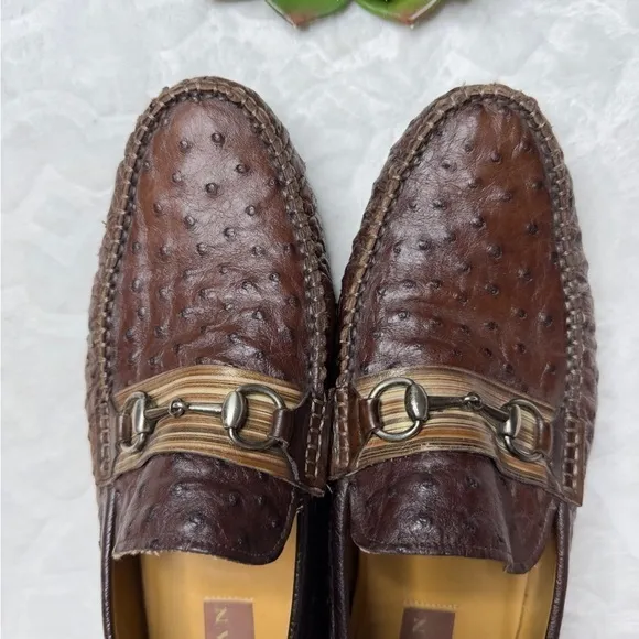 Mezlan Mens Ostrich Leather Horsebit Loafers Driving Shoes In Brown Size 12