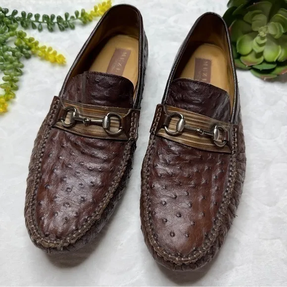 Mezlan Mens Ostrich Leather Horsebit Loafers Driving Shoes In Brown Size 12