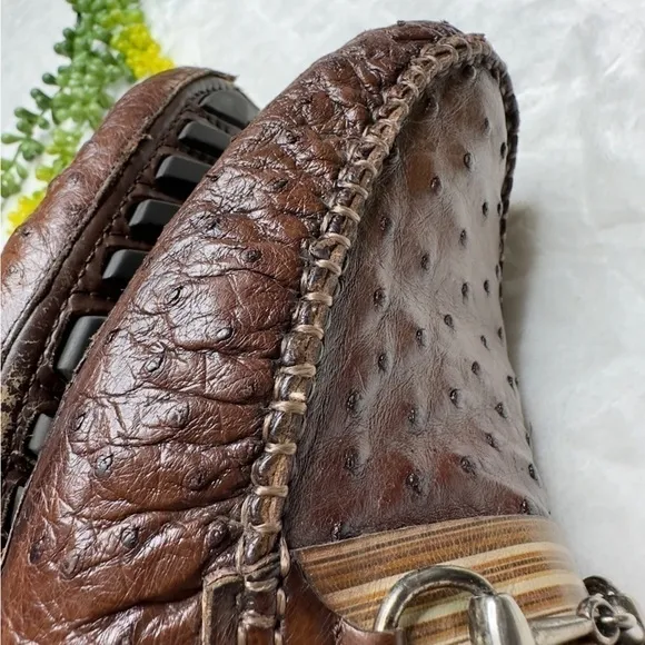 Mezlan Mens Ostrich Leather Horsebit Loafers Driving Shoes In Brown Size 12