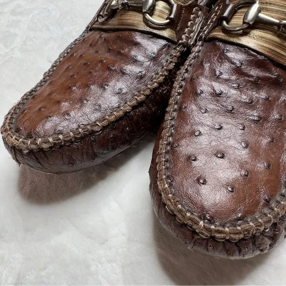 Mezlan Mens Ostrich Leather Horsebit Loafers Driving Shoes In Brown Size 12