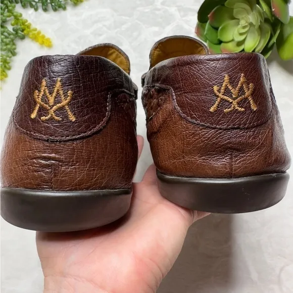 Mezlan Mens Ostrich Leather Horsebit Loafers Driving Shoes In Brown Size 12
