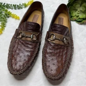 Mezlan Mens Ostrich Leather Horsebit Loafers Driving Shoes In Brown Size 12