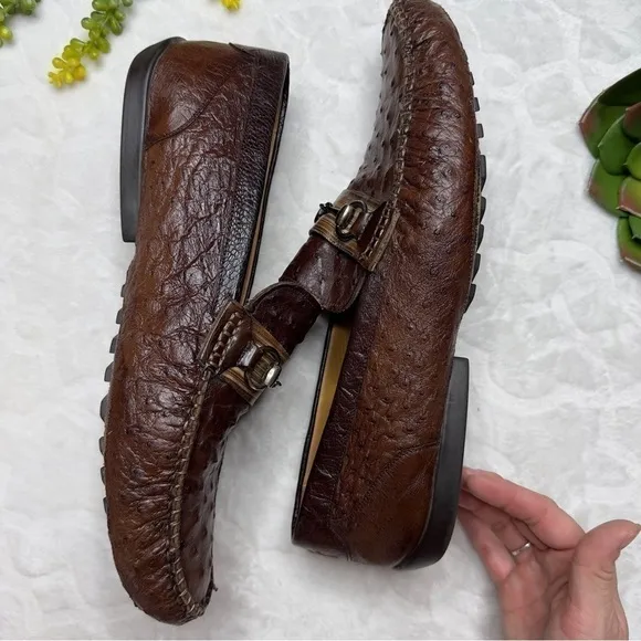Mezlan Mens Ostrich Leather Horsebit Loafers Driving Shoes In Brown Size 12