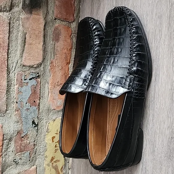 Mezlan Platinum Mens Black Slip-On  Geniuine Crocodile Loafer Black Sz 10.5 M