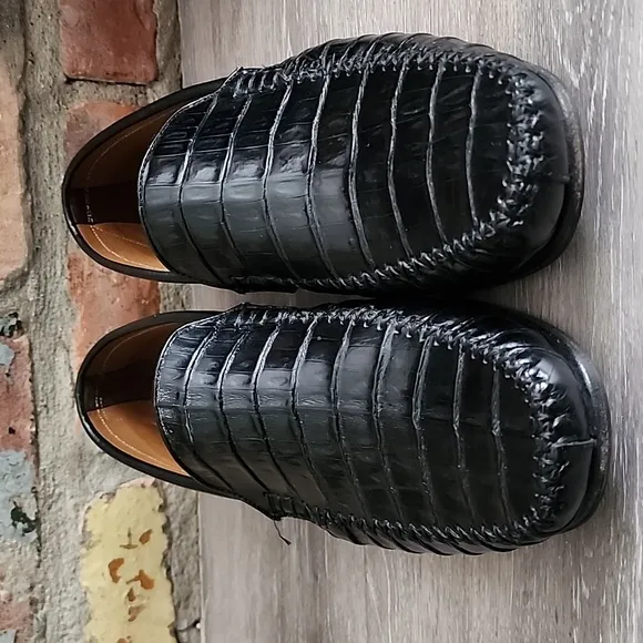Mezlan Platinum Mens Black Slip-On  Geniuine Crocodile Loafer Black Sz 10.5 M