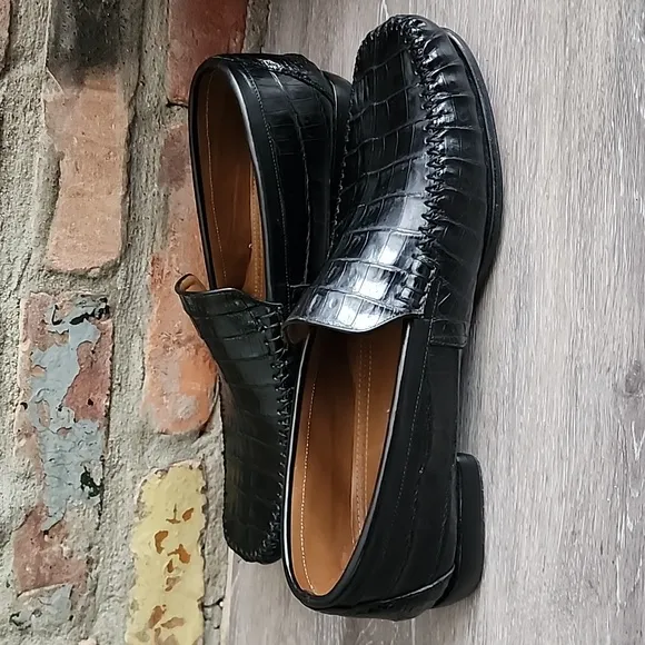 Mezlan Platinum Mens Black Slip-On  Geniuine Crocodile Loafer Black Sz 10.5 M