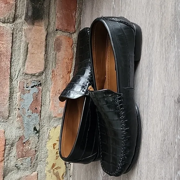 Mezlan Platinum Mens Black Slip-On  Geniuine Crocodile Loafer Black Sz 10.5 M