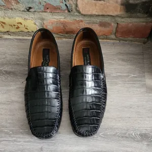 Mezlan Platinum Mens Black Slip-On  Geniuine Crocodile Loafer Black Sz 10.5 M