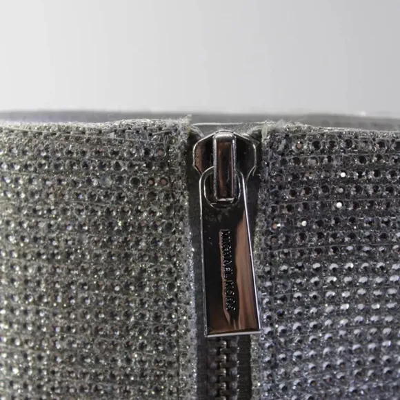 Michael Kors *Rue* silver glittery rhinestone stiletto booties boots 7.5 9