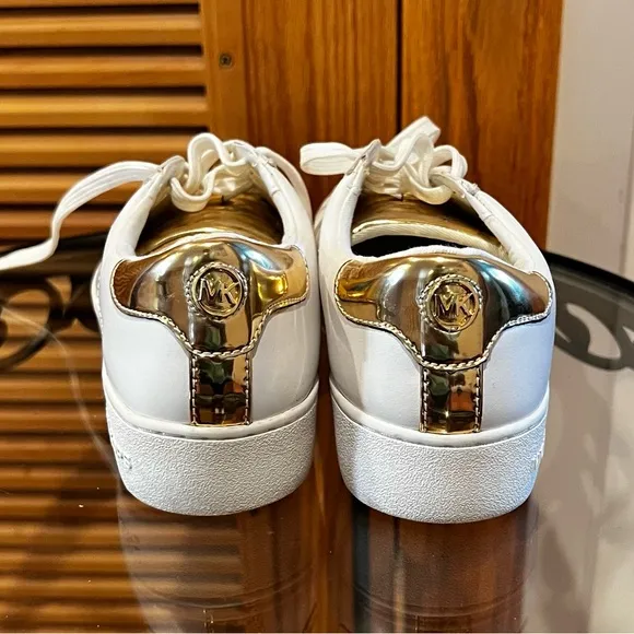 Michael Kors White &amp; Gold Leather Sneakers - 7M ✨💛