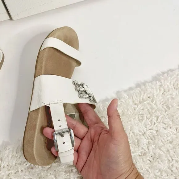 Michael Michael Kors Leather Luna Jeweled Crystal Strappy Buckle Suede Sandals