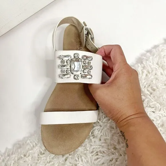 Michael Michael Kors Leather Luna Jeweled Crystal Strappy Buckle Suede Sandals