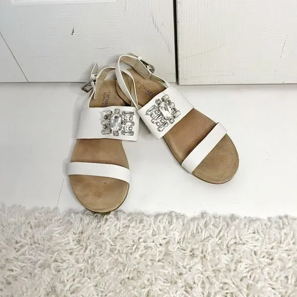 Michael Michael Kors Leather Luna Jeweled Crystal Strappy Buckle Suede Sandals