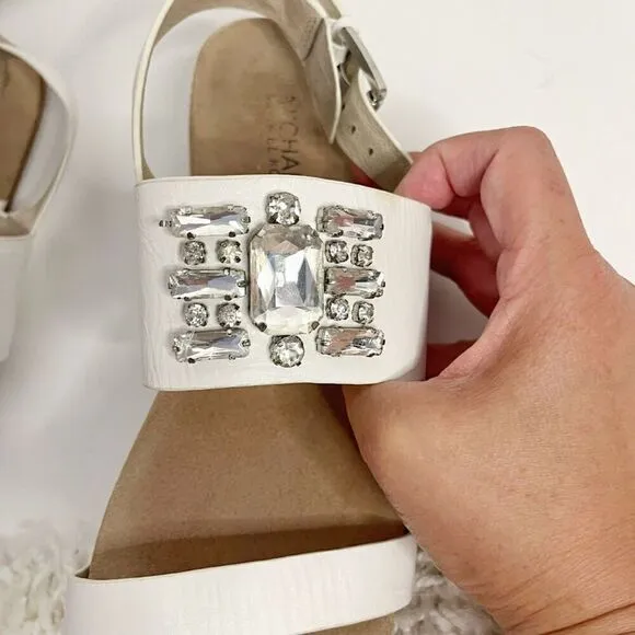 Michael Michael Kors Leather Luna Jeweled Crystal Strappy Buckle Suede Sandals