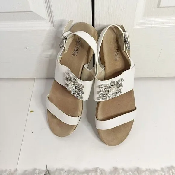 Michael Michael Kors Leather Luna Jeweled Crystal Strappy Buckle Suede Sandals