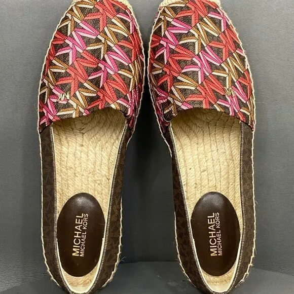 ✅MICHAEL Michael Kors Kendrick Multicolor Logo Print Slip-On espadrilles size 7