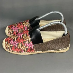 ✅MICHAEL Michael Kors Kendrick Multicolor Logo Print Slip-On espadrilles size 7