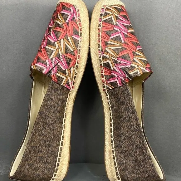 ✅MICHAEL Michael Kors Kendrick Multicolor Logo Print Slip-On espadrilles size 7