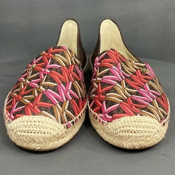 ✅MICHAEL Michael Kors Kendrick Multicolor Logo Print Slip-On espadrilles size 7